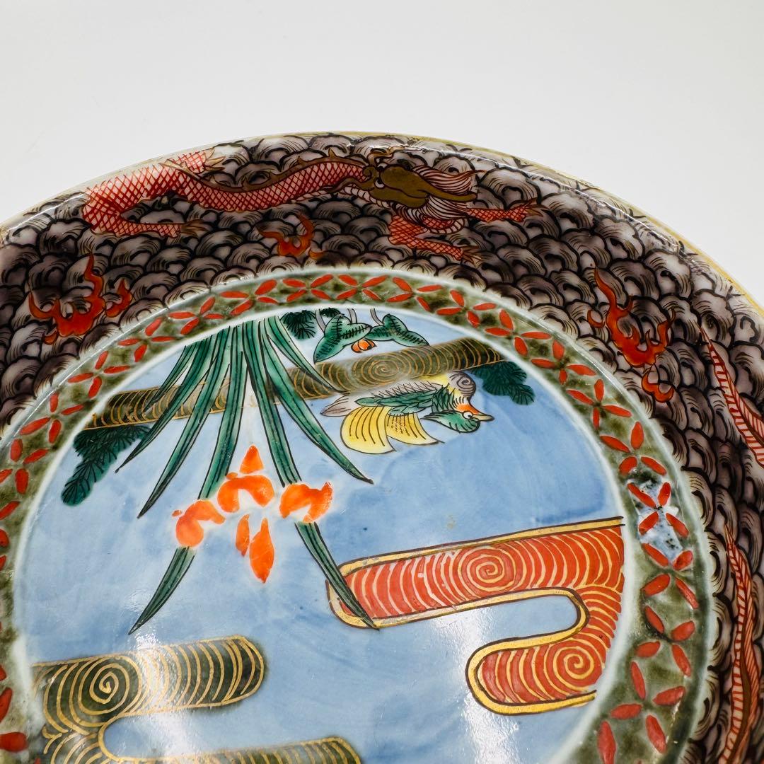 【時代　伊万里焼　鴨に杜若　龍　鳳凰なます皿　四客】食器　料亭　銘々皿　向付