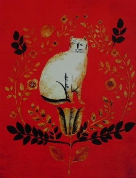 ジャクリーン　ハンバート、【赤いバックの猫】、希少な額装用画集より