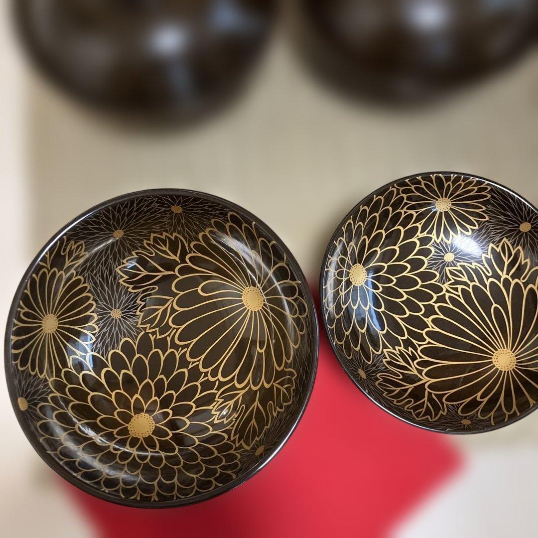 輪島塗椀　千鳥形菊蒔絵椀　煮物椀10客セット焦茶