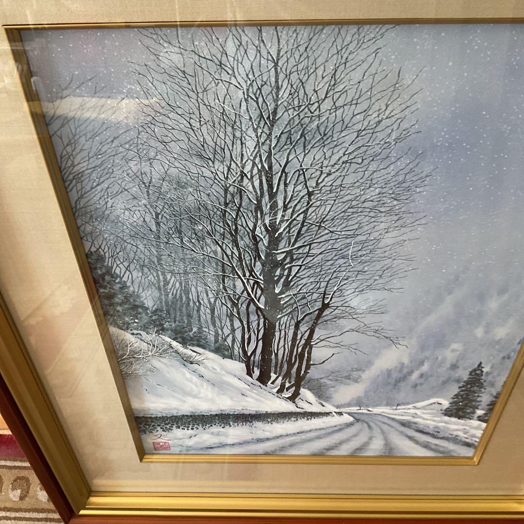 模写 加山又造 日本画【風景画 冬 】 額装 共シール タトウ箱付