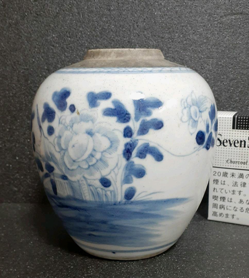 中国古陶磁器 古玩 清代 民窯 青花 古染付 花図 茶壺 花