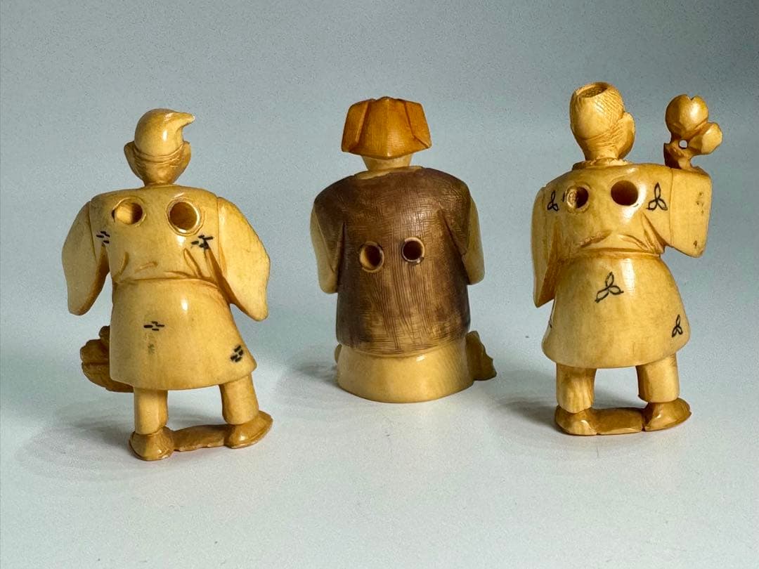 時代【 玉山 】造 細密彫刻 天然素材 牙 根付 からくり顔 僧侶他8体まとめ