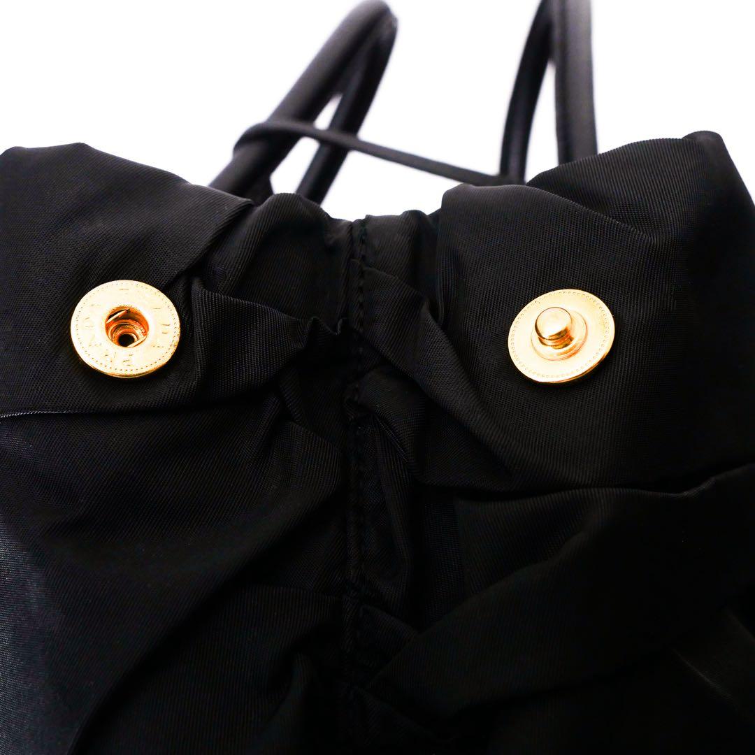 超美品 PRADA プラダ ブラック ナイロン レザー ハンドバッグ ギャザー