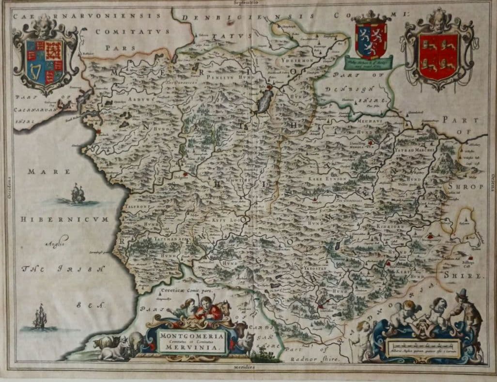 額装品 西洋古地図 1664年 J.ブラウ ウェールズ・モンゴメリー州