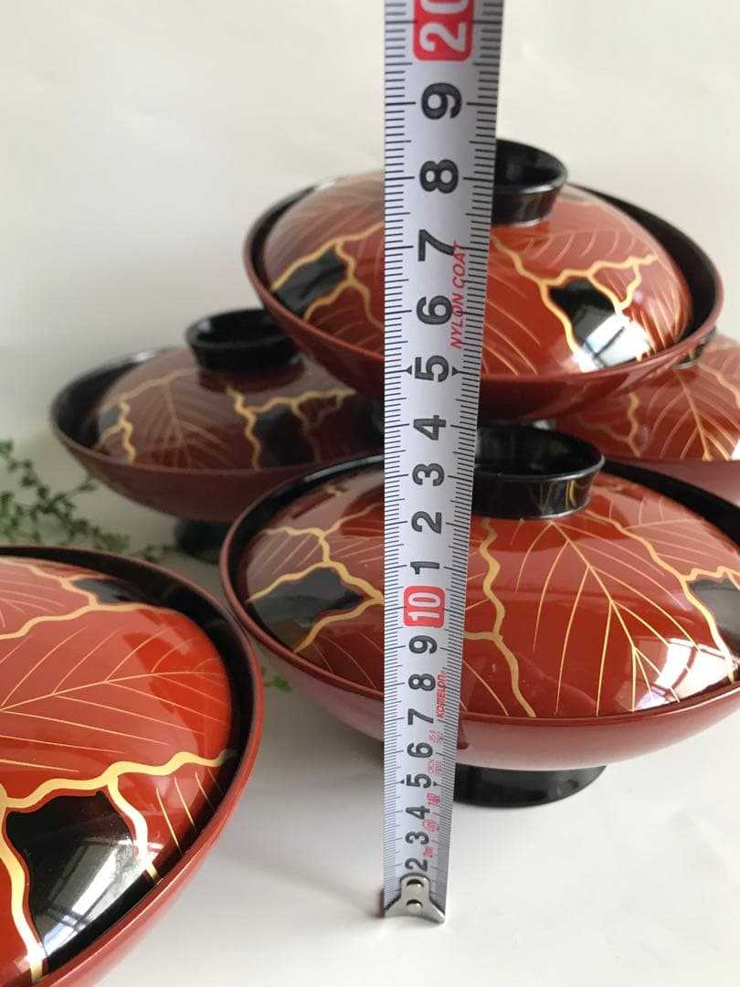 輪島塗　木製 柏葉尽蒔絵　縁起　大椀　5客