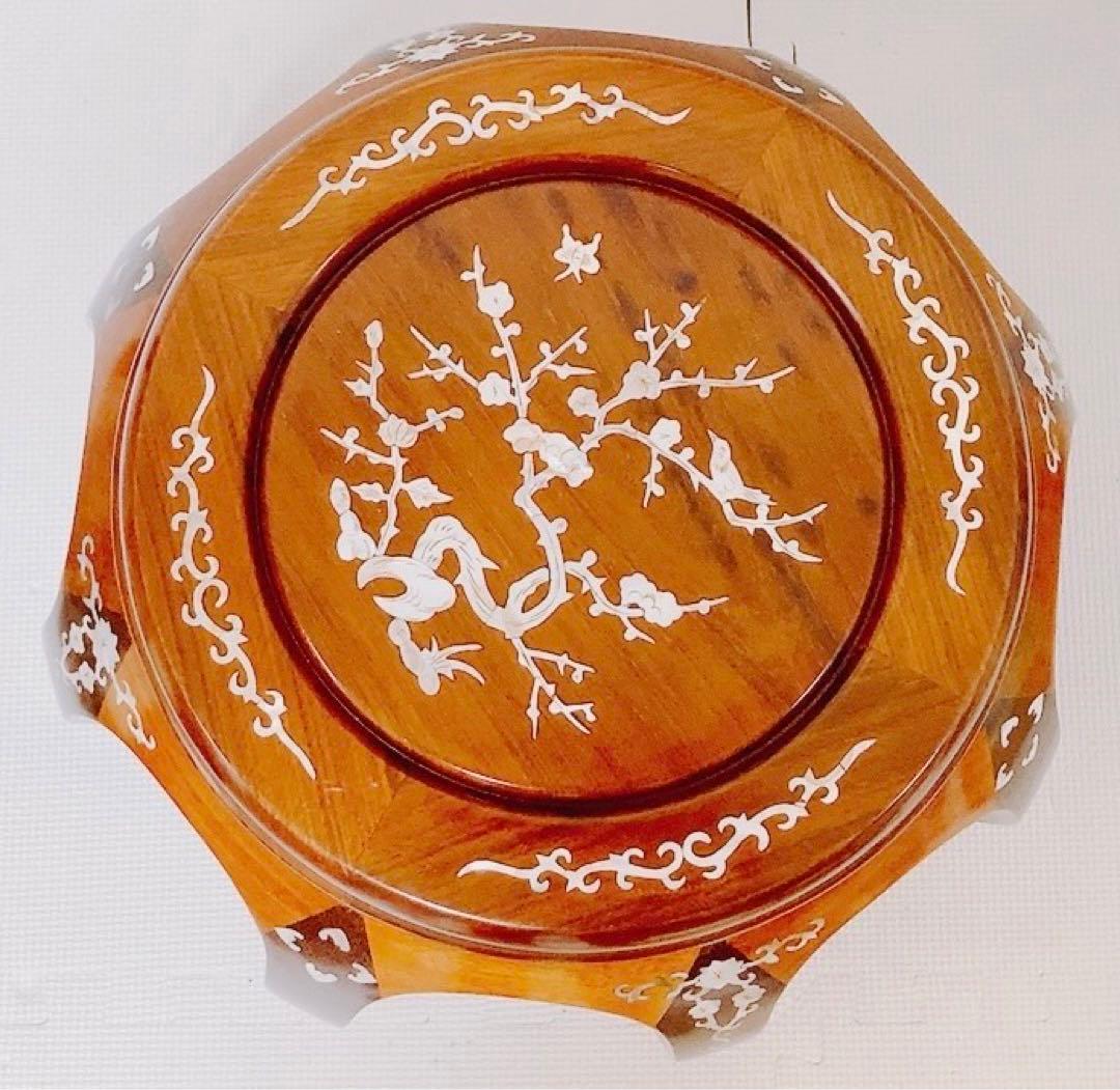 花梨 無垢 螺鈿細工 丸椅子 スツール 腰掛け 中国美術 工芸品 2個