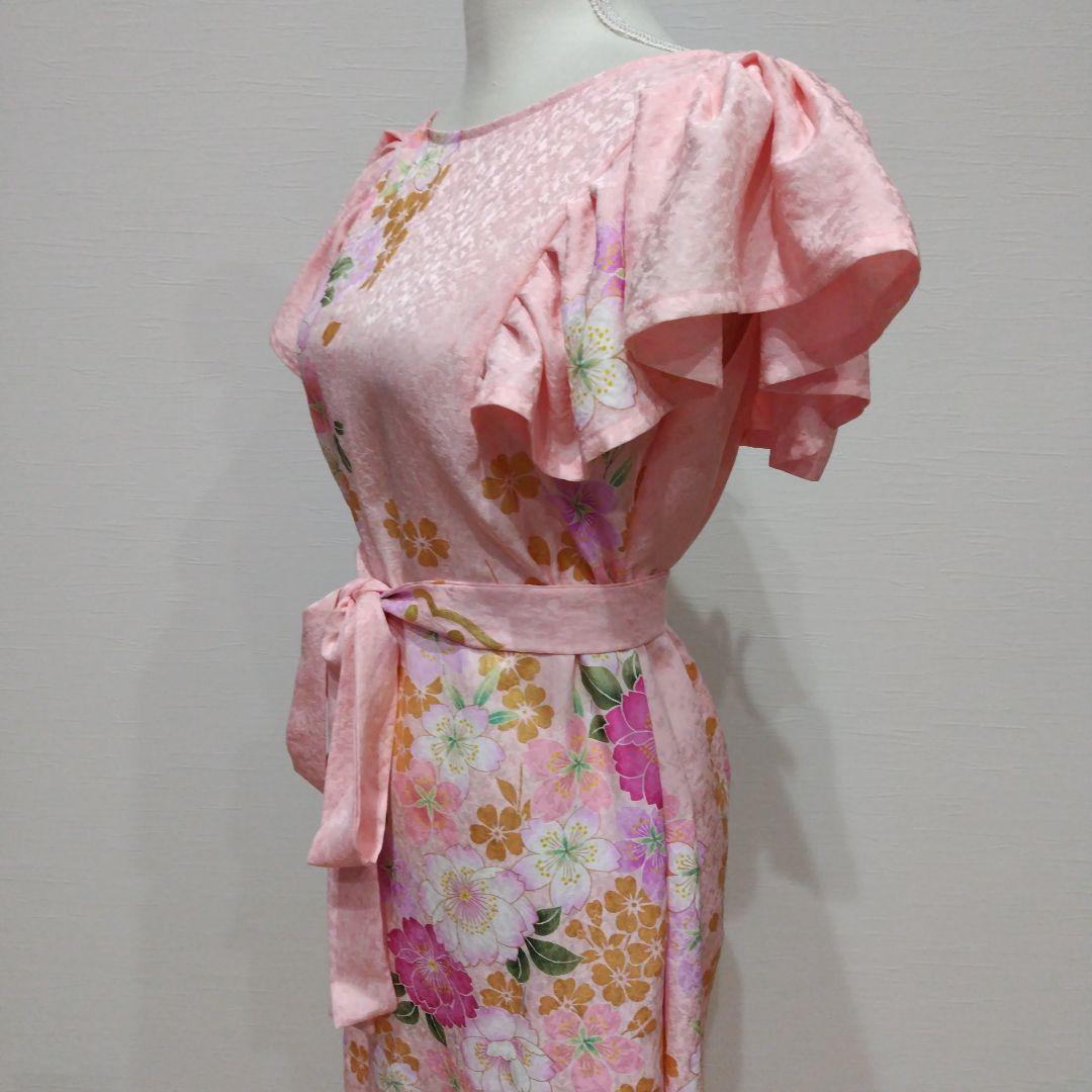 振袖 フリル袖 ワンピース 桜色 リボン紐付き