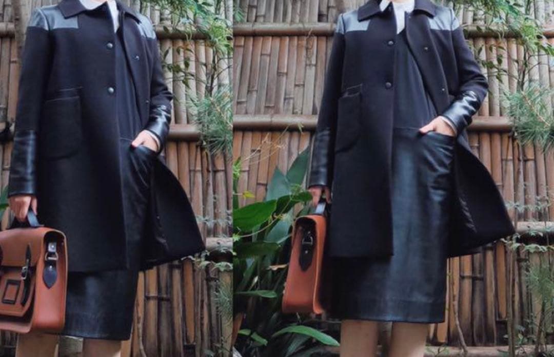 貴重アニヤハインドマーチ 本革ウール切り替えコート ブラック - メルカリ