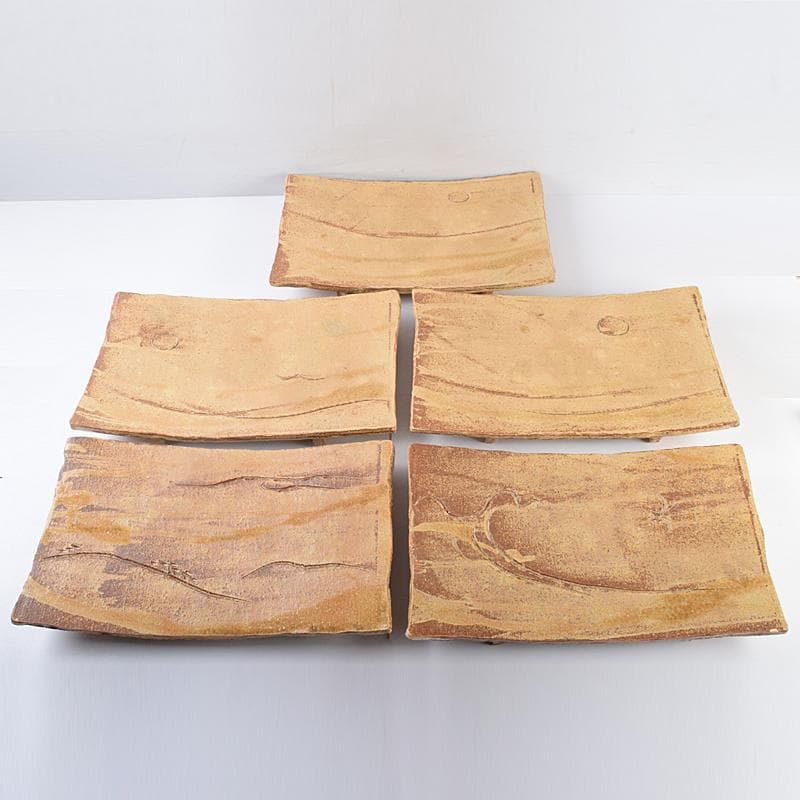 和食器 番浦史郎 釘彫文鉢 四方鉢 板皿 長方皿 五客 共箱 M R8876B