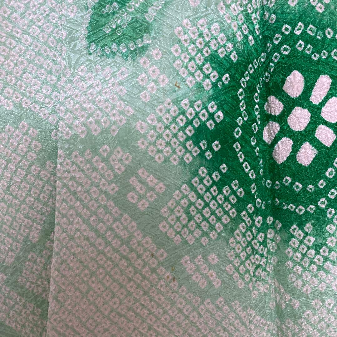 4k2289 振袖 正絹 袷 藤娘きぬたや 総絞り 緑 白 花柄 和装