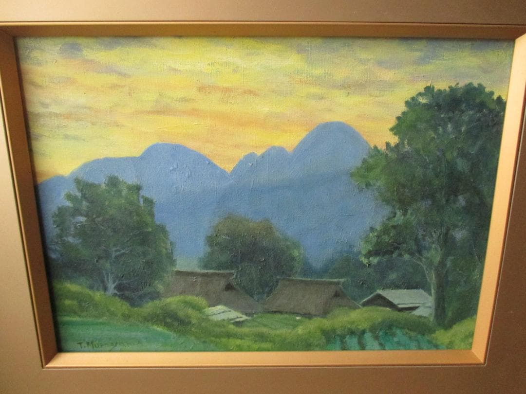 村山孝夫◎北信濃暮色◎茅葺屋根油彩原画ふるさとの風景