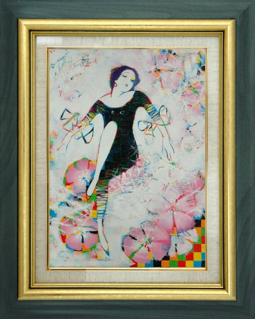 油絵 菅家令子 絵 絵画インテリア 額付(黒) uF6-010211 人物 女性