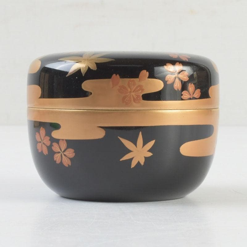 茶道具 山中塗 中村宗悦作 霞雲錦蒔絵 平棗 共箱 V 9305