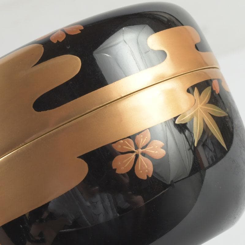 茶道具 山中塗 中村宗悦作 霞雲錦蒔絵 平棗 共箱 V 9305