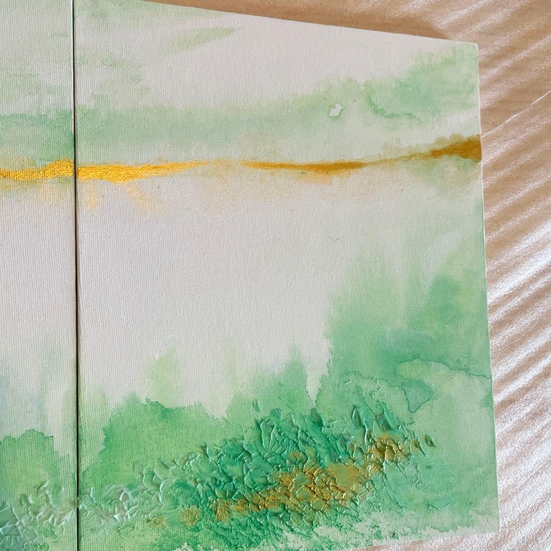 緑の抽象画｜現代アート　絵画　インテリア　ナチュラル　アートパネル　金　壁掛け