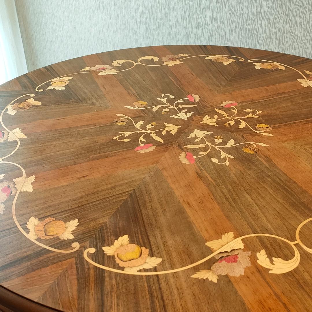 象嵌　花柄　ラウンドテーブル　イタリアンクラシック