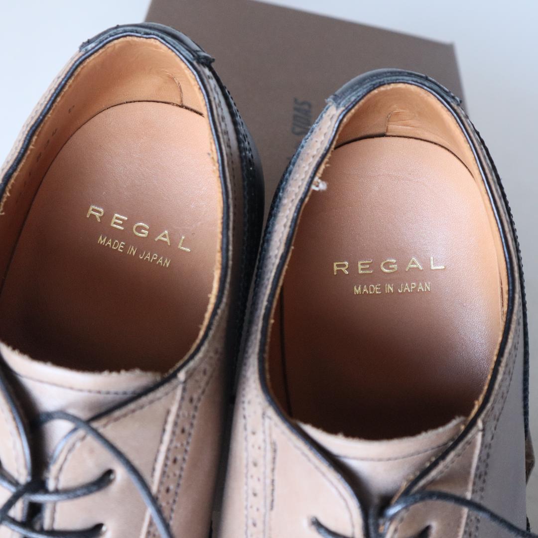 極美品リーガル　バイカラーウイングチップ　黒×グレージュ　24cm