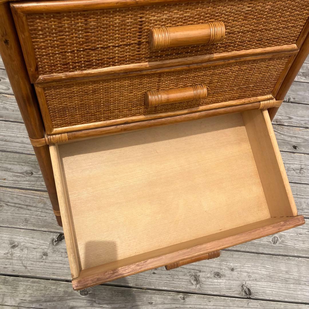 昭和レトロ ラタンチェスト 4段 サニタリーラック 引き出し箪笥 古家具