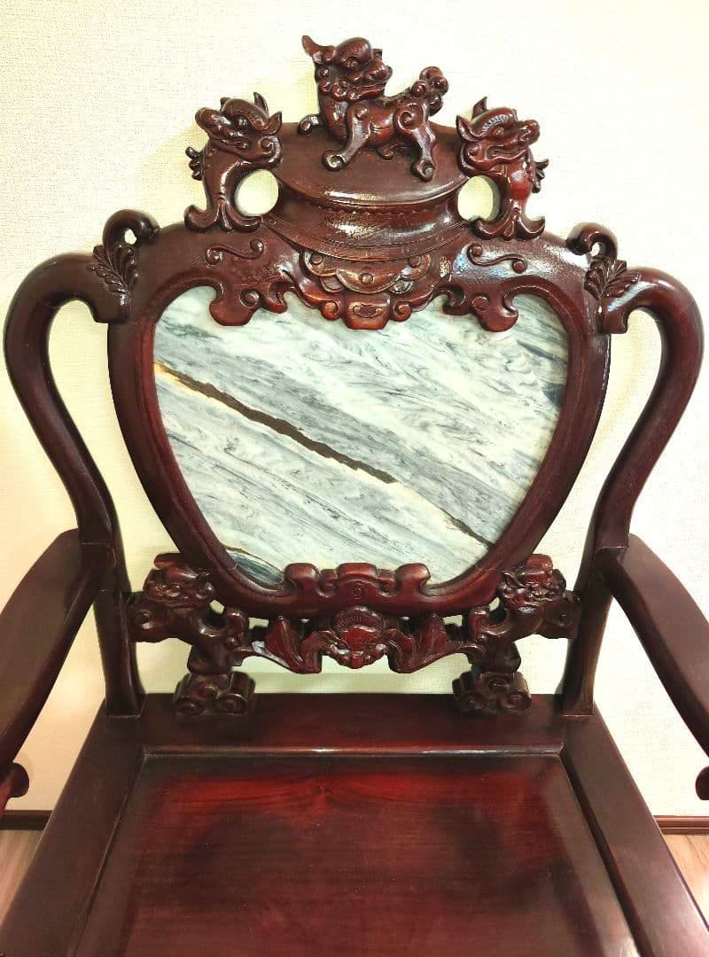 残り2脚 希少骨董 大理石インレイ椅子 玉座 宮廷 紅木 紫檀黒檀花梨李朝