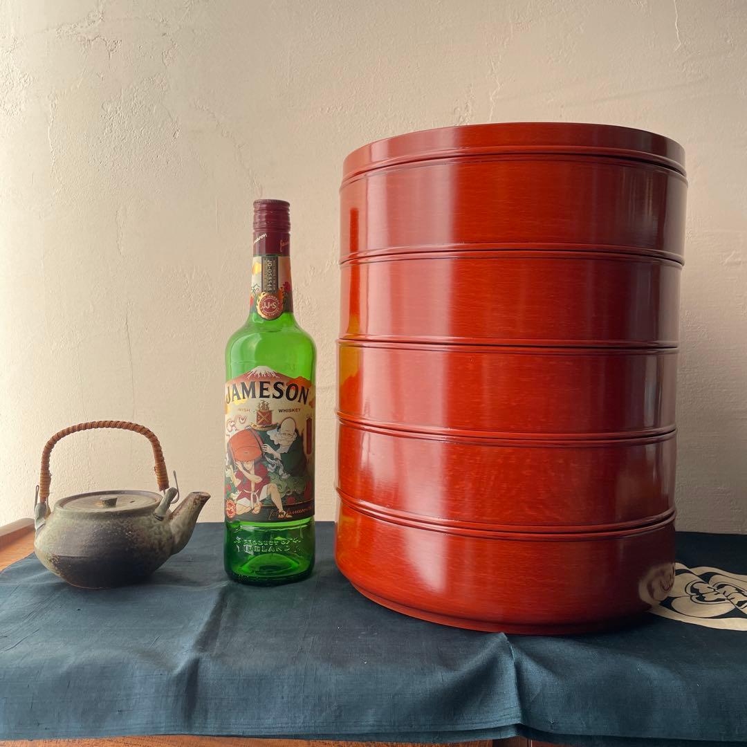 木製　漆器　丸型　重箱　5段重　朱塗り　四国塗　後藤塗　寿司桶　蓋物　日本製