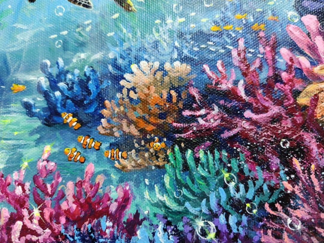 ぷ*あ様 【海中世界】アクリル画 F3 風景画 絵画 ぷ*あ様 【