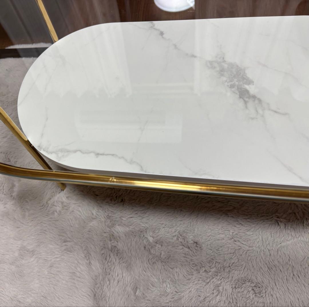 Franc franc　レガートコーヒーテーブルS ゴールド×マーブル　75cm