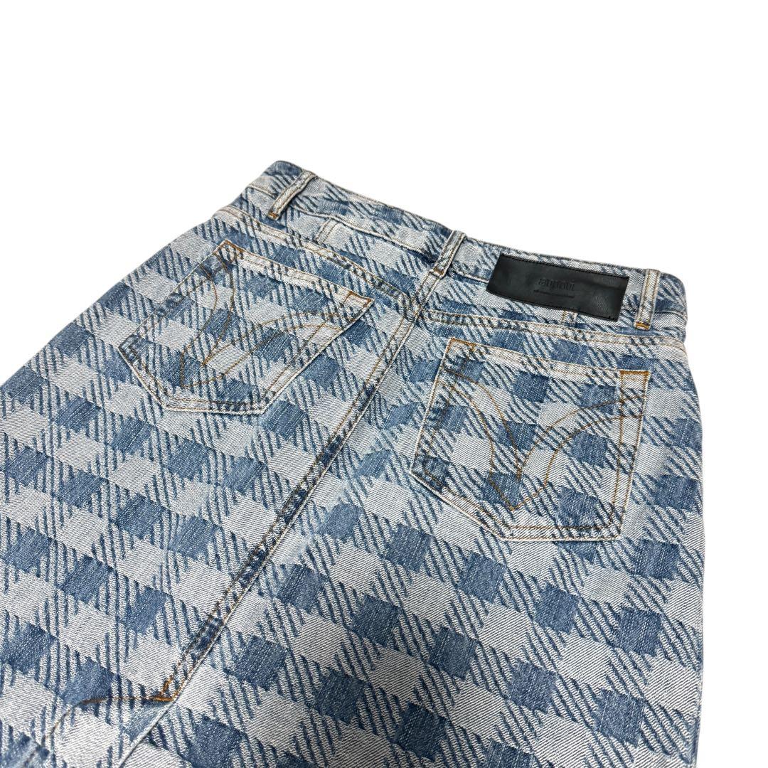 AMI PARIS アミパリ　デニムスカート ギンガムチェック　総柄　膝下26