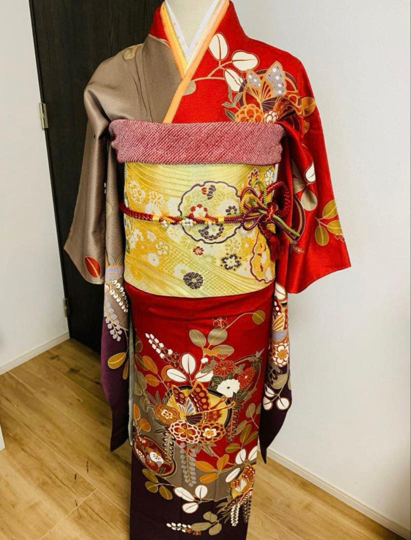 振袖フルセット(7点)・成人式・吉祥松竹梅・京都きもの友禅・刺繍
