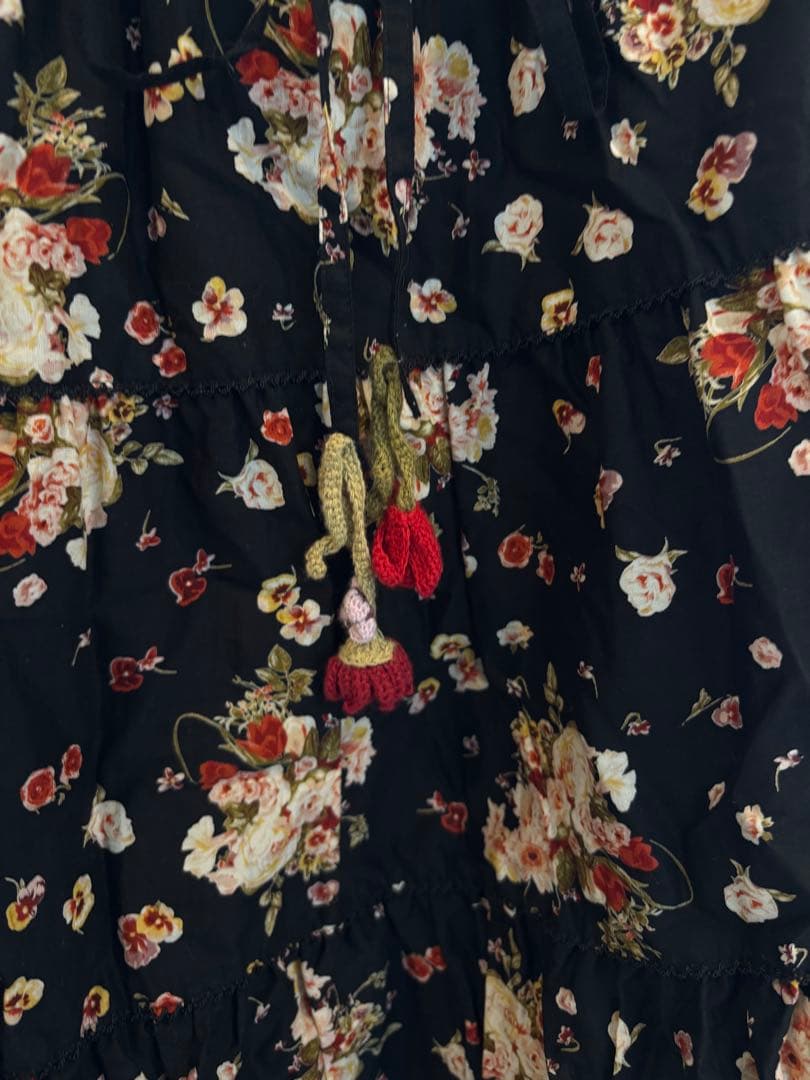 美品 PINK HOUSE 花柄フレアスカート 黒