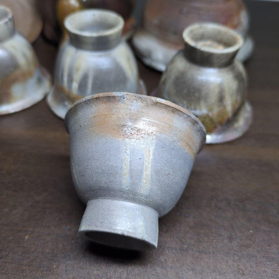 小野田賢一 作 備前 窯変 煎茶器(煎茶碗五客・湯冷まし・宝瓶) 共