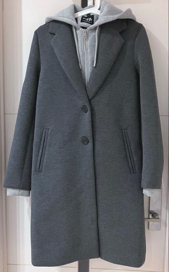 極美品】ZARA デタッチャブルフード コントラストコート グレー XS