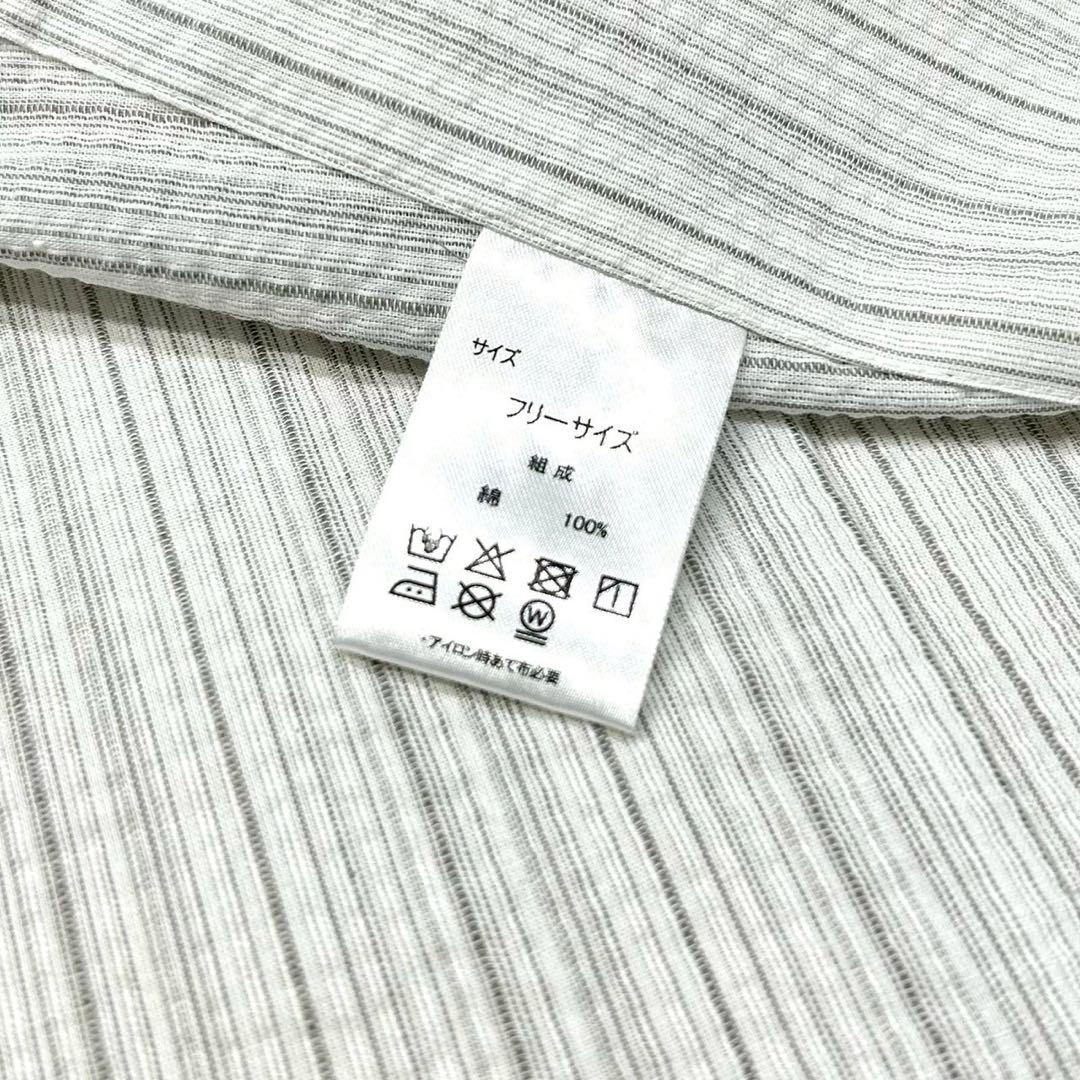 古典しじら織　浴衣　綿　粋な夏着物　縞柄　献上帯 半幅帯白　2点　0810①