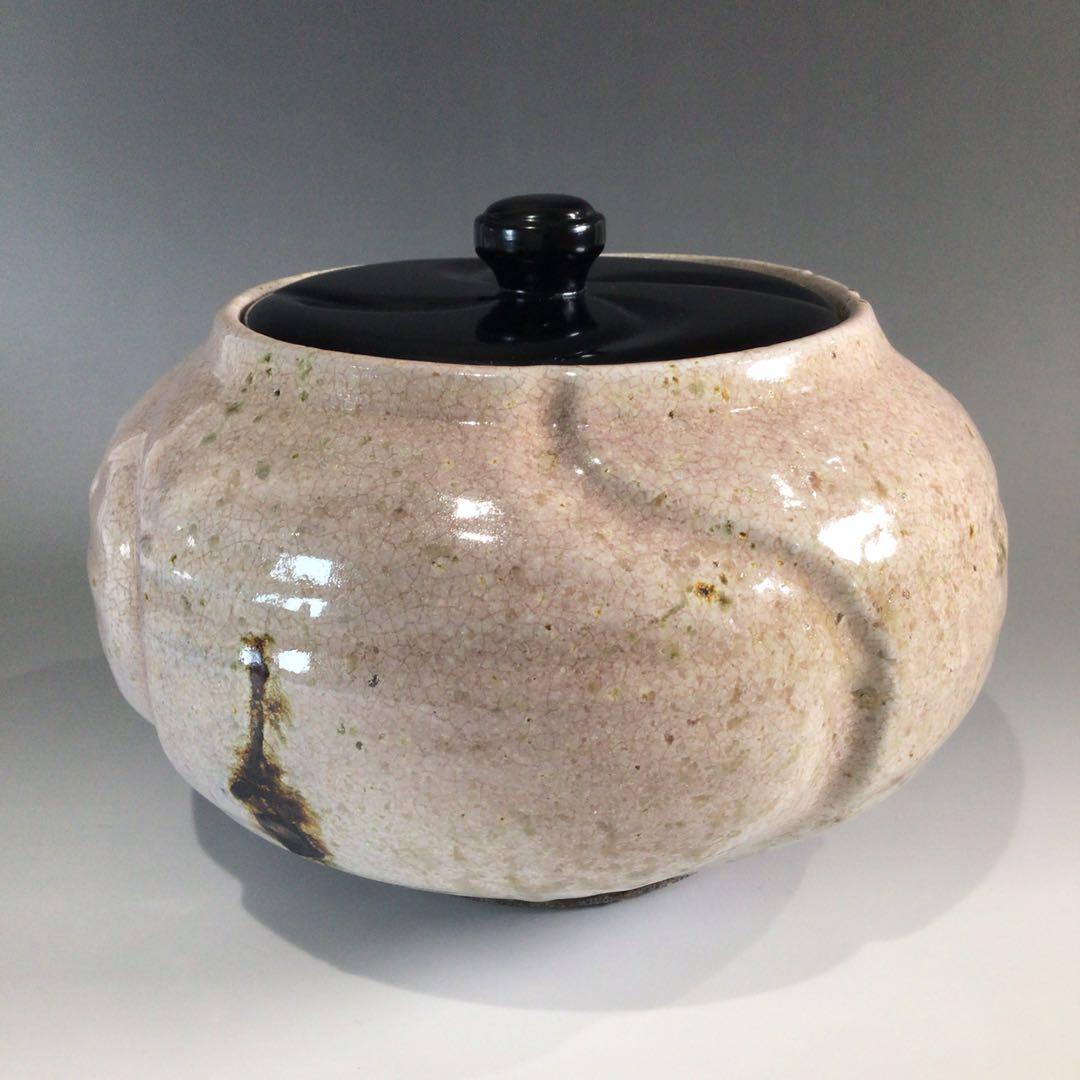 P744 水指 『萩焼』『厚東建信造』『大徳寺 小林太玄箱書』『捻梅