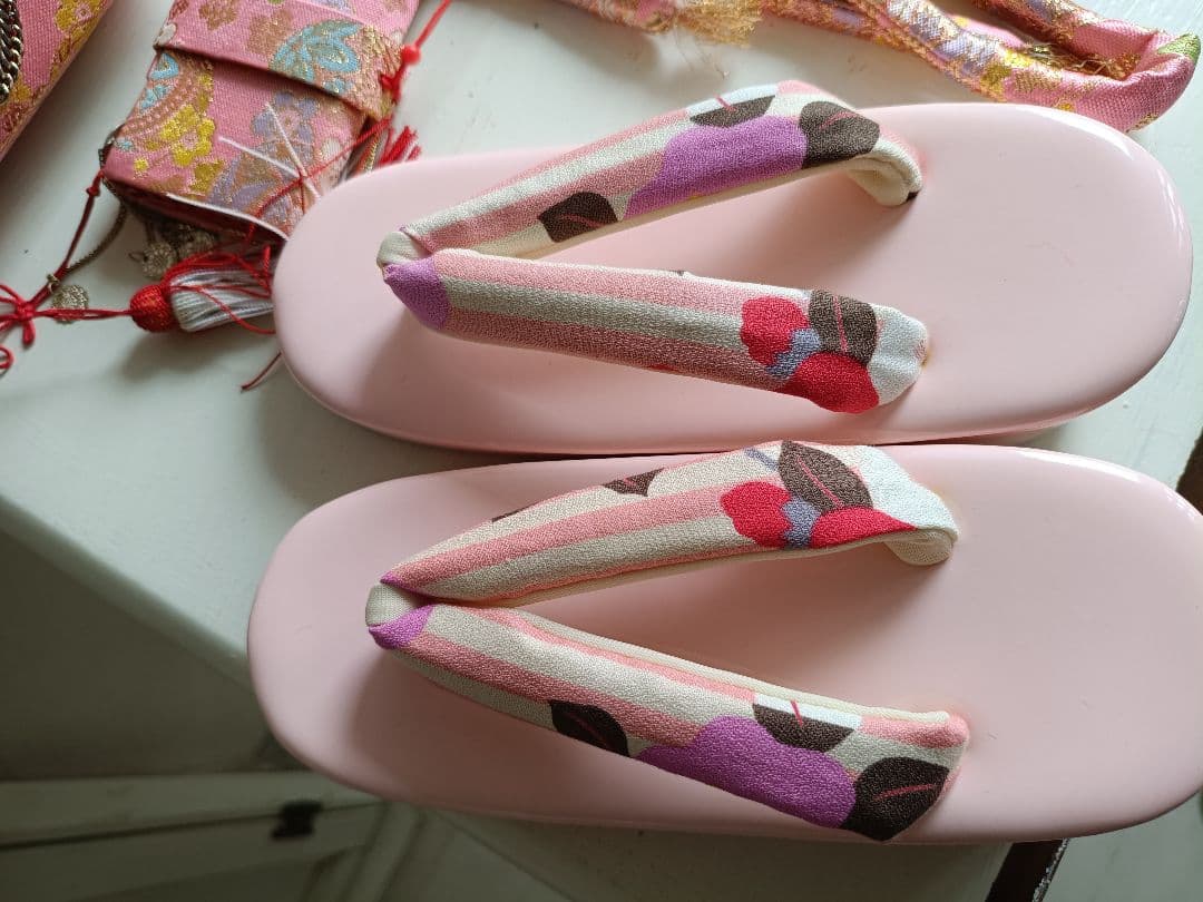 新品着物☆クリーム色大きな花模様☆作り帯フルセット