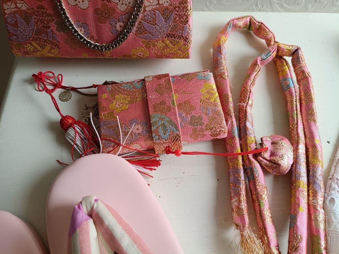 新品着物☆クリーム色大きな花模様☆作り帯フルセット