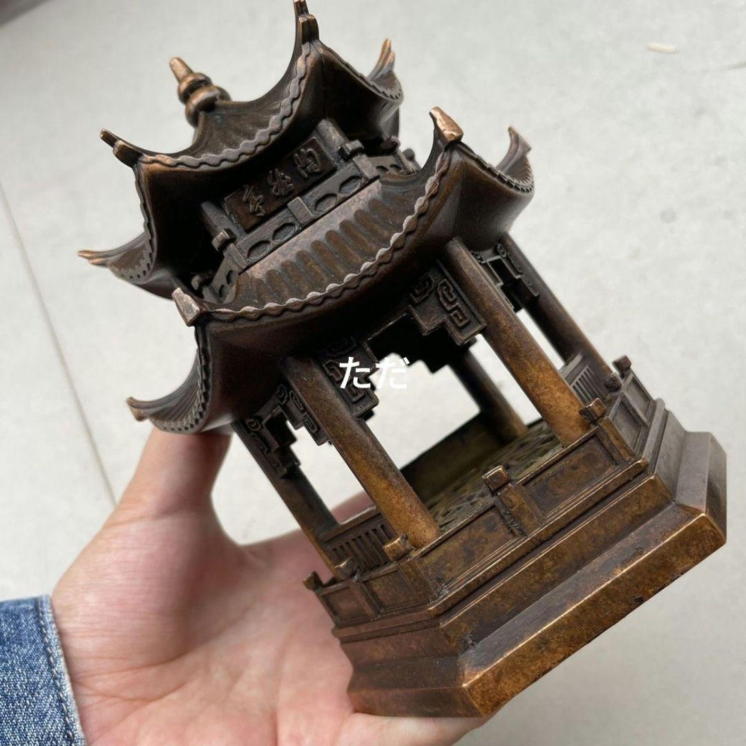 銅器 八角二重涼亭 八角亭薫香炉 香道具 禅意茶道 置物 装飾品