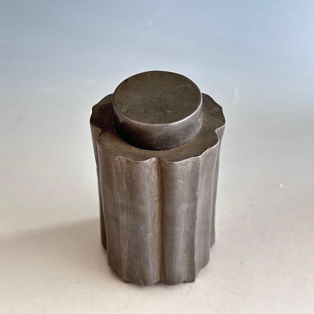煎茶道具 唐物 点同 古錫 輪花形 茶心壷 茶入 仕服