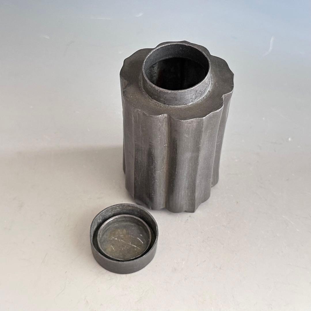 煎茶道具 唐物 点同 古錫 輪花形 茶心壷 茶入 仕服