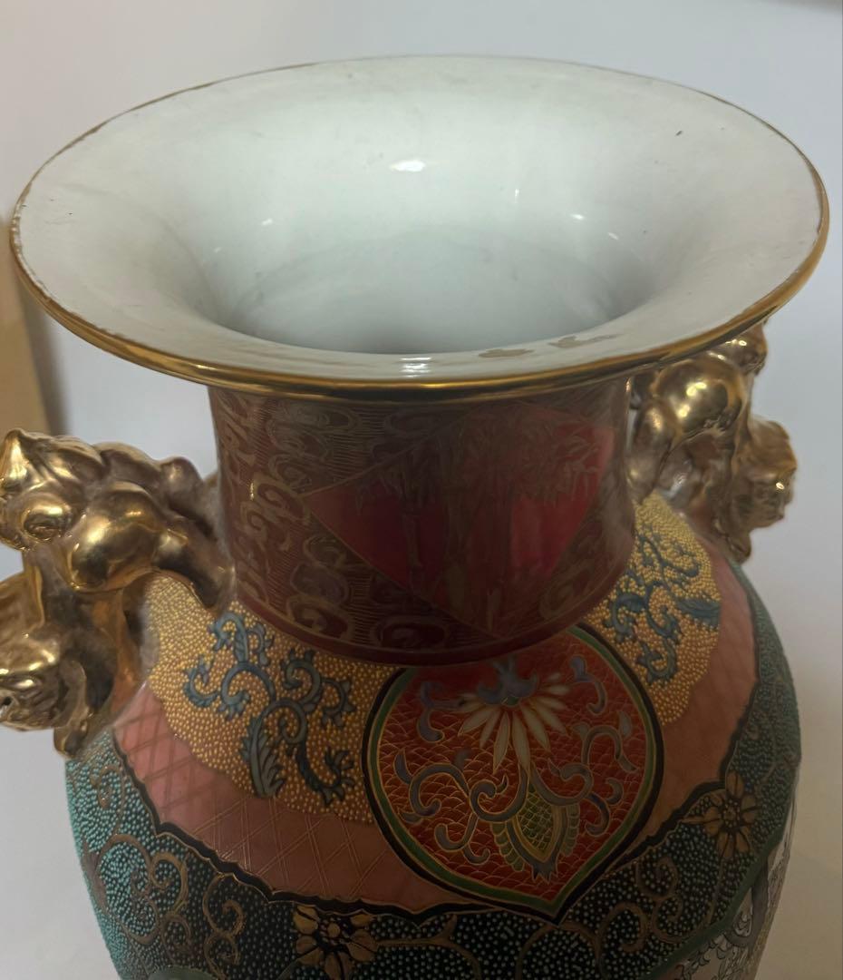 薩摩焼 金襴手花鳥文様 壺 約61cm