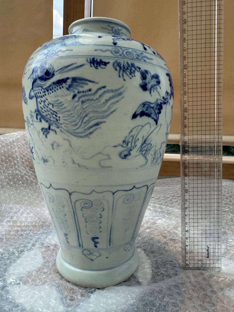 古美術 安南焼 ベトナム 鳥紋 染付 花瓶 壺 陶磁器 骨董