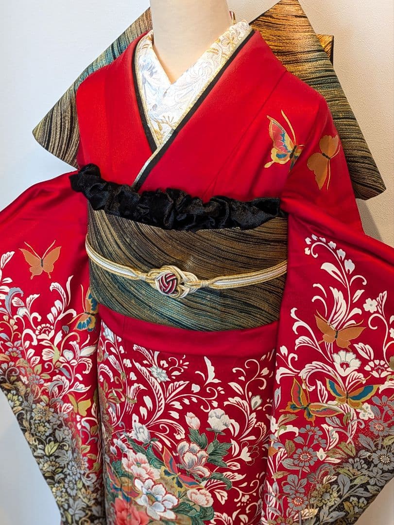 振袖フルセット 身丈167裄69 後藤久美子ブランド 金銀彩 赤 逸品 成人式