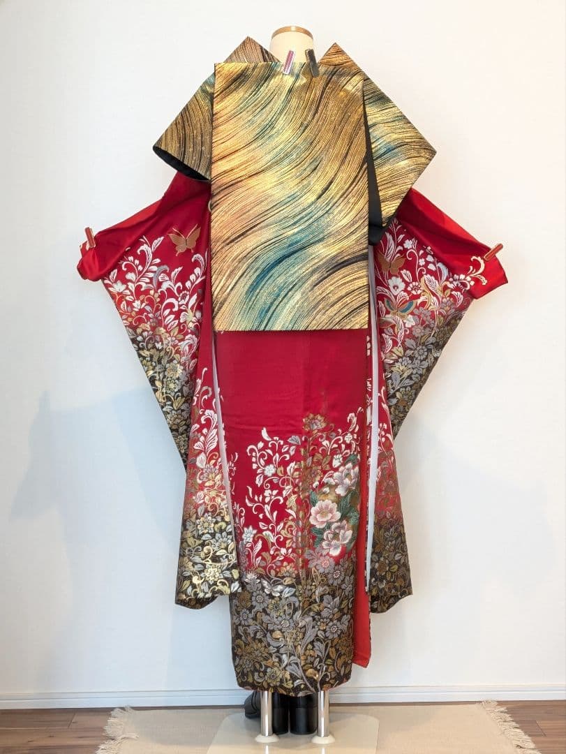 振袖フルセット 身丈167裄69 後藤久美子ブランド 金銀彩 赤 逸品 成人式