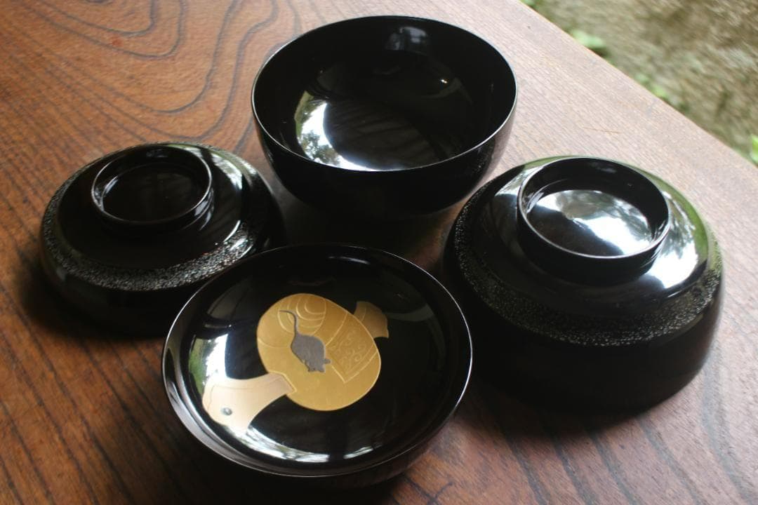 時代逸品！塗分け螺鈿黒漆に風情ある見返小槌蒔絵のお椀2