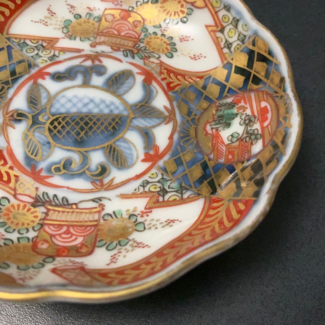 伊万里金襴手花に鳥籠図手塩皿3枚∅8㎝　骨董　古伊万里　通り文　R1357ダF