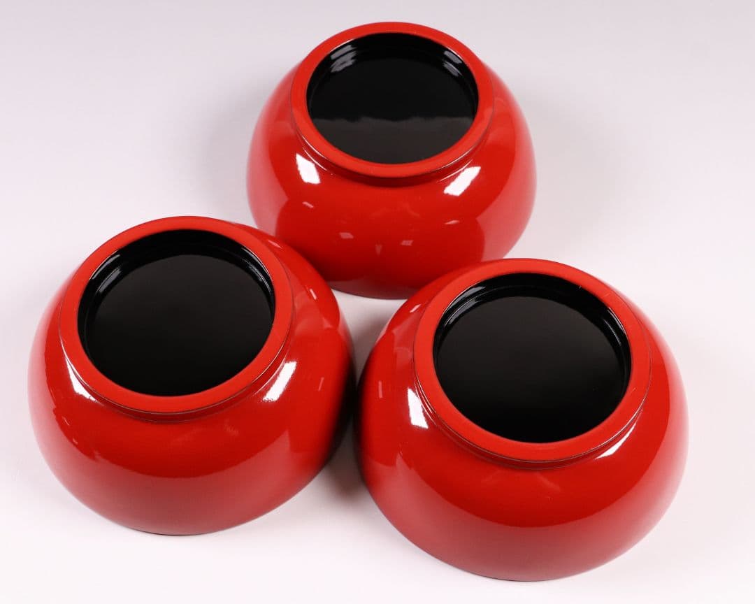 CK87 輪島塗 扇面四君子 金蒔絵 朱塗椀 三客 木製漆器 / 茶懐石 菓子椀