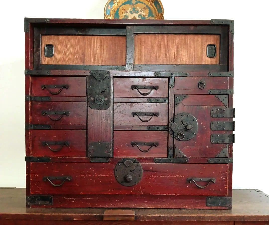 美しい棒箪笥 明治時代製 アンティーク キャビネット 和箪笥 船箪笥 水屋