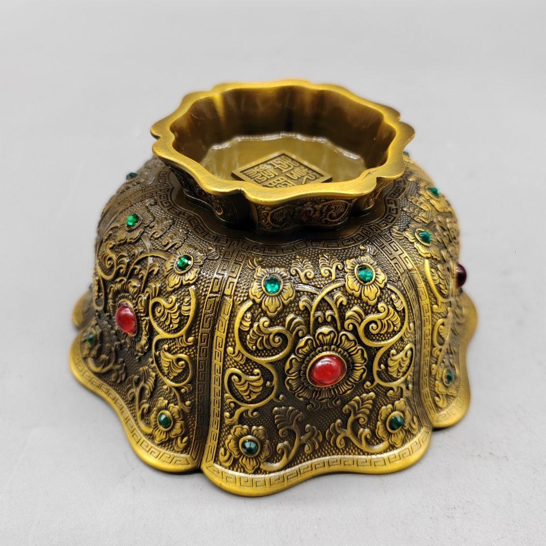銅器 花開富貴碗 浮彫装飾碗 置物 装飾品 工芸品 美術品