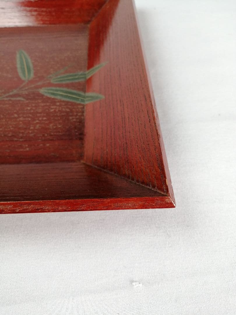 【茶道具】象彦造　笹蒔絵桐春慶塗四方盆　干菓子器　菓子盆167