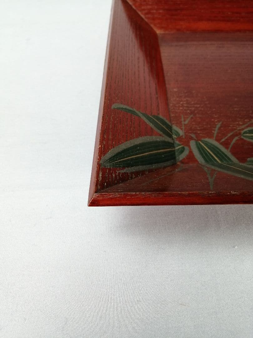 【茶道具】象彦造　笹蒔絵桐春慶塗四方盆　干菓子器　菓子盆167