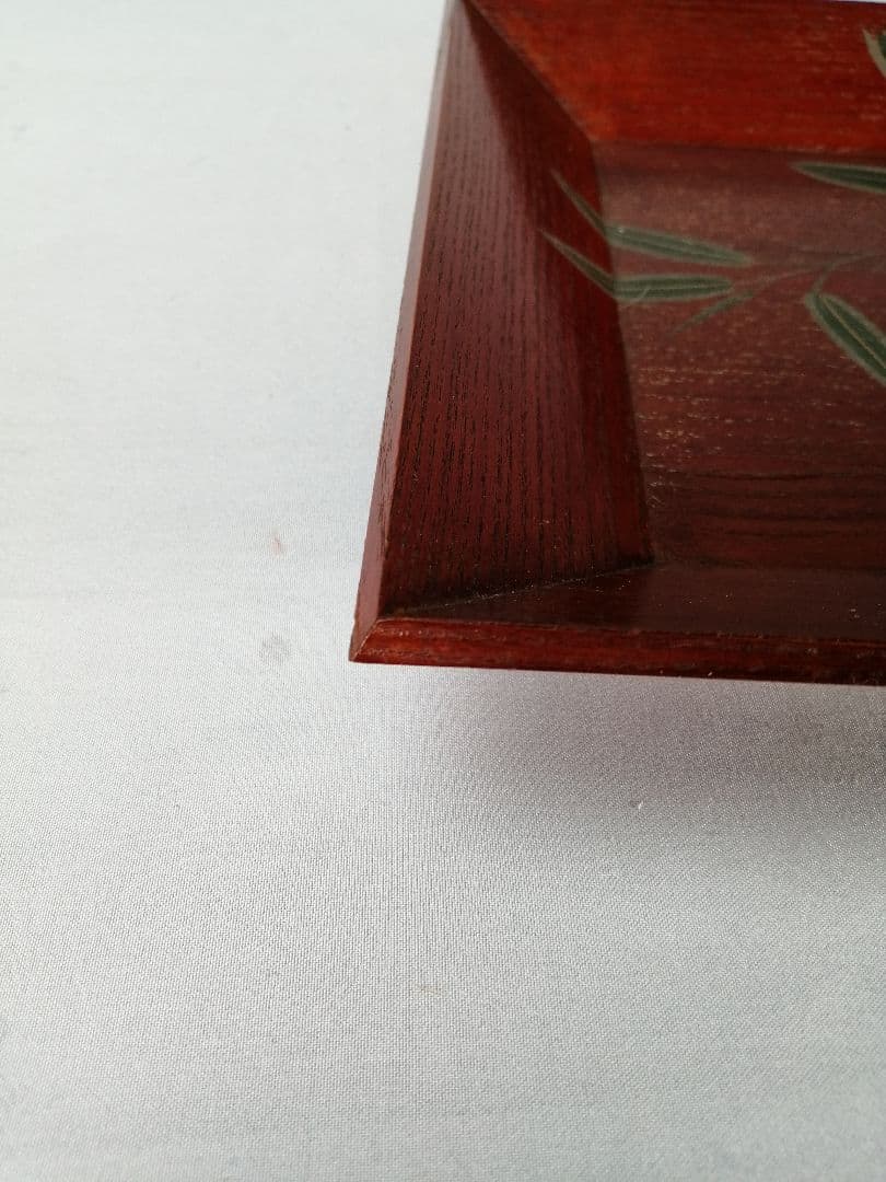 【茶道具】象彦造　笹蒔絵桐春慶塗四方盆　干菓子器　菓子盆167